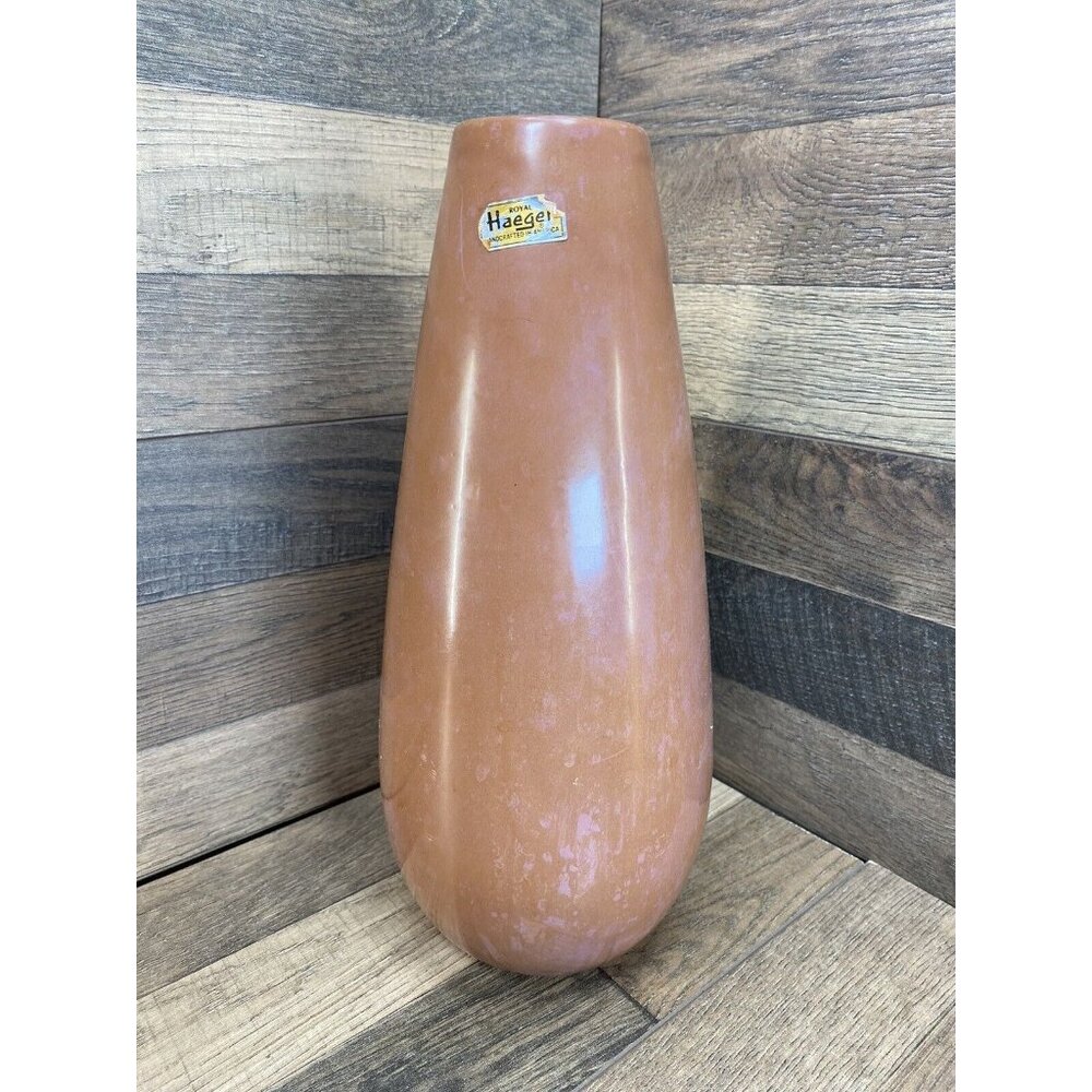 Vintage Royal Haeger Pottery Mid Century Modern 12" Brown Pink Vase w/ Sticker
